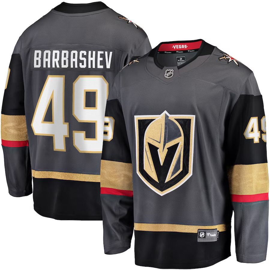 Men Vegas Golden Knights 49 Ivan Barbashev Fanatics Branded Gray Home Breakaway NHL Jersey